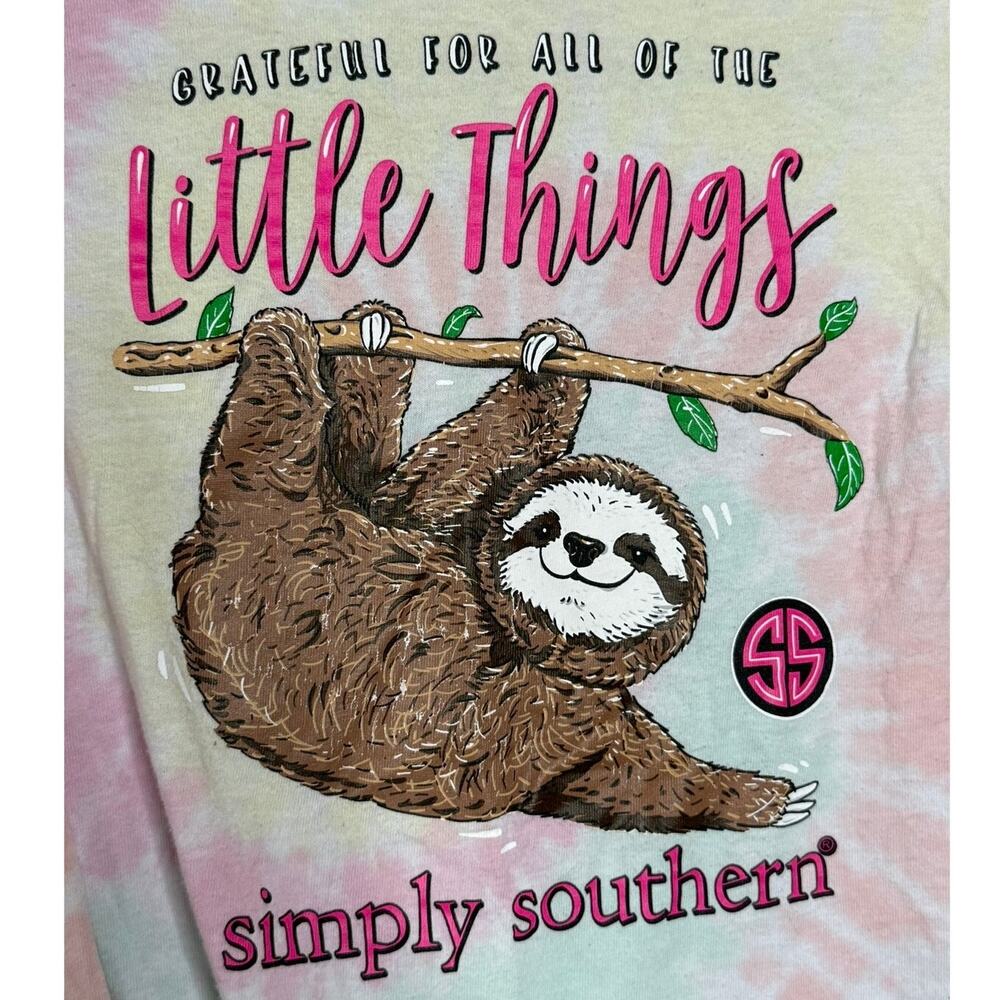 Simply Southern Collection Multicolor Tie Dye Sloth Graphic Long Sleeve Tee D6